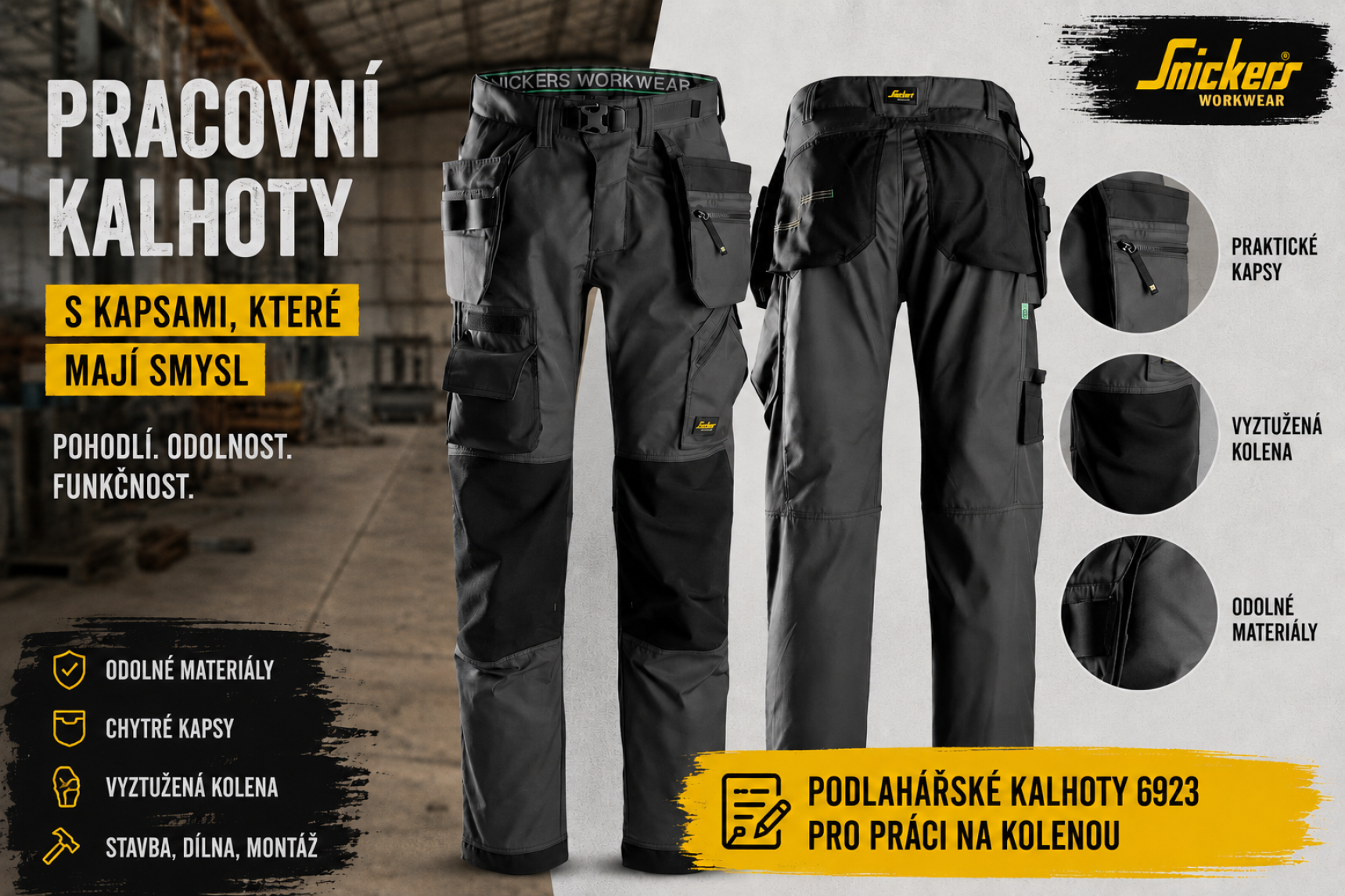 Kalhoty Snickers Workwear 6923, kalhoty pro práci na kolenou